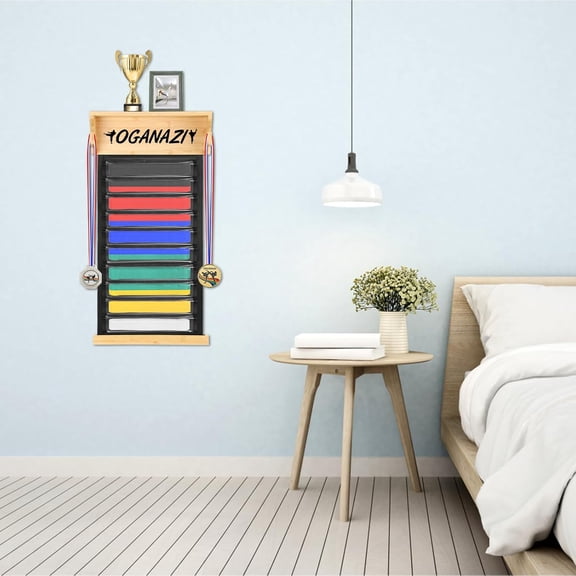 Karate Belt Display Rack, Medal Display Case for BJJ, Jiu Jitsu, TKD, Martial Arts Belt Display Holder with Medals Hanger, Taekwondo Belt Display Holder with Trophy and Photo Rack