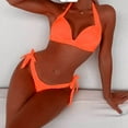 thumbnail image 2 of WREESH Womens Two Piece Swimsuit Halter Bikini Set High Cut Bikini Fashion Solid Bikini Push-Up Padded Swimsuit Set Beach Bathing Suit Orange, 2 of 6