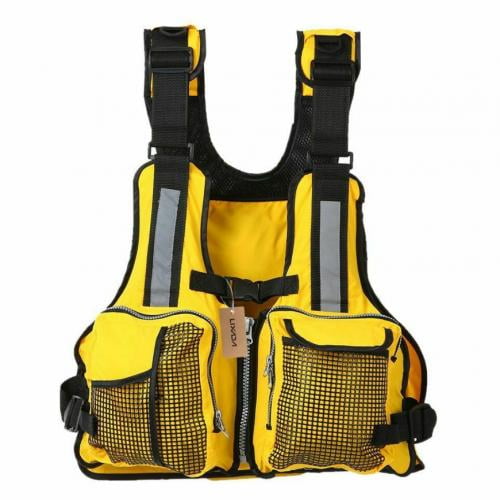 Wangsaura Adult Adjustable Life Jacket Vest Multi-Pocket Buoyancy Life Jacket Yellow Onesize