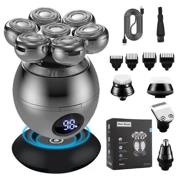 7D Electric Shaver 7 Head Razor Bald Beard Hair Skull Trimmer Beard Remover Mens_Quality Gifts:Complete Set Great Gift