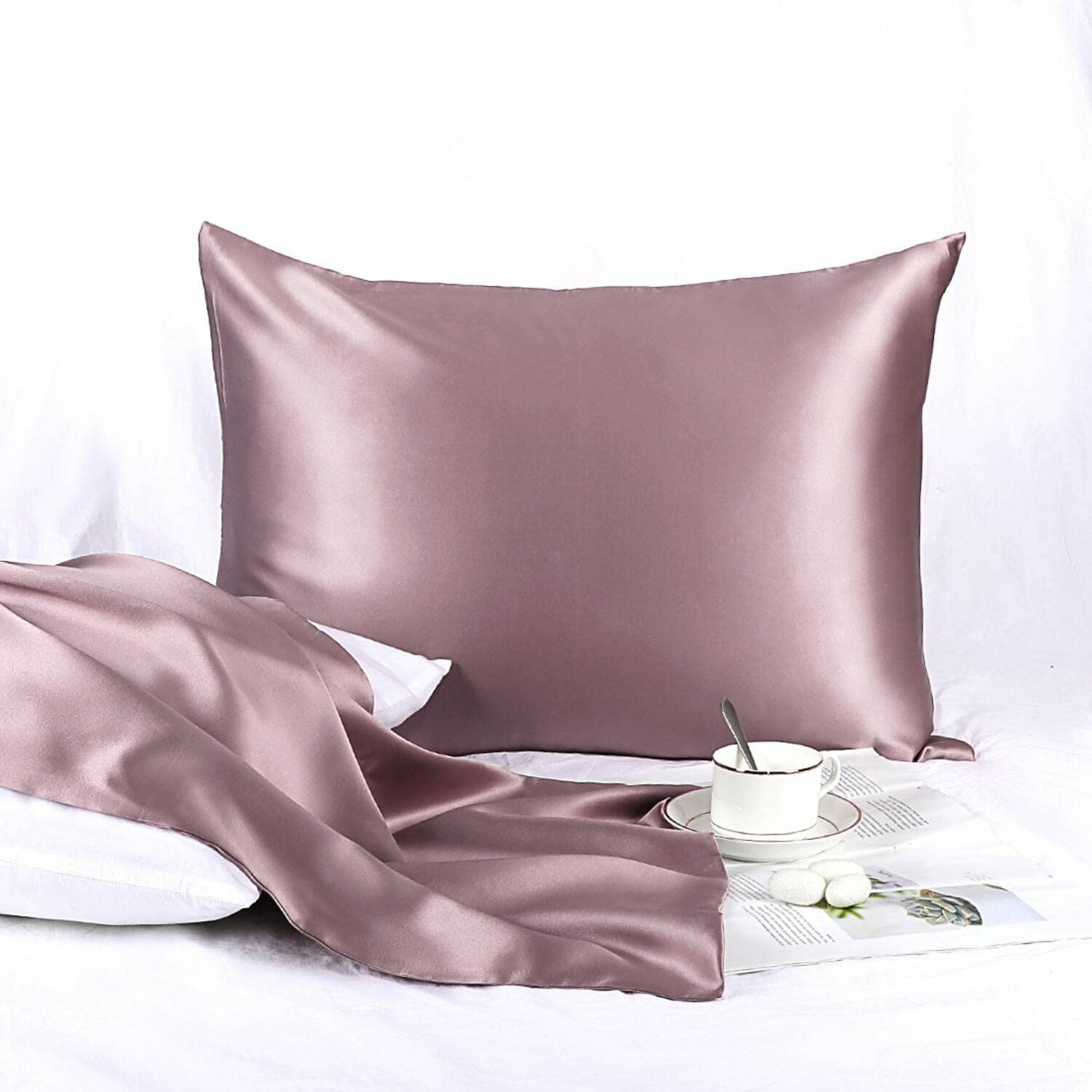 PiccoCasa 25 Momme Silk Pillowcase Queen Silk Pillow Cover, Mauve, 20"x30"