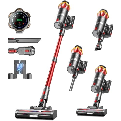 Aspiradora inalámbrica de 580 W, 48 kPa, 65 minutos de uso, para el hogar, con cepillo antienredos y pantalla táctil OLED, recargable, ideal para pelo de mascotas, alfombras y suelos de madera.