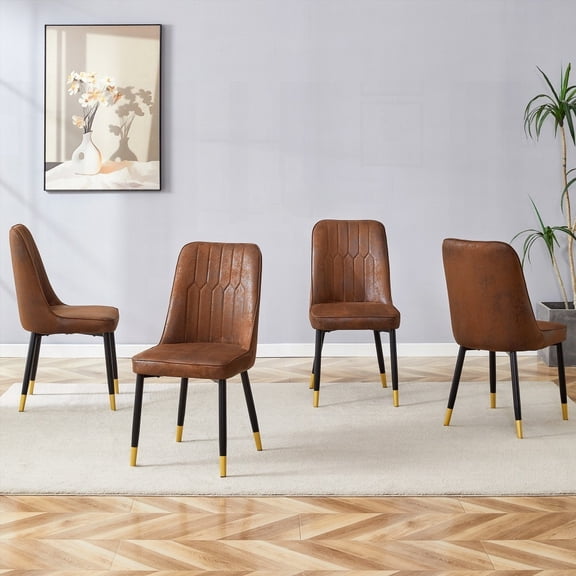 Modern Brown Velvet Dining Chairs - 4-Pack with Black Metal Legs