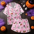 thumbnail image 5 of CQXIDFH Pajamas for Women Plus Size Halloween Pumpkin Print Short Sleeve Button Top and Shorts Set Cute Sleepwear Pjs Lounge Set, 5 of 8