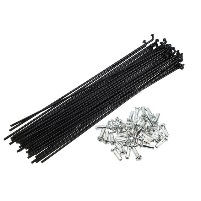 Unique Bargains 40 radios 14G J Bend de 170 mm x 2 mm con cabecillas para bicicleta de acero negro