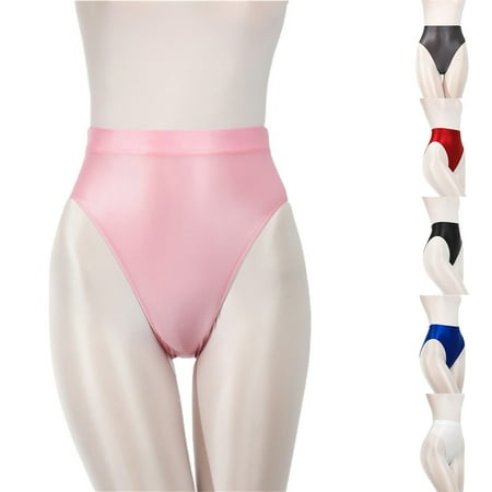 

rygai Women Panties Glossy High Waist Breathable Elastic Friendly to Skin Close Fit Nylon Sexy Stretchy Women Briefs Underpants for Women Grey M