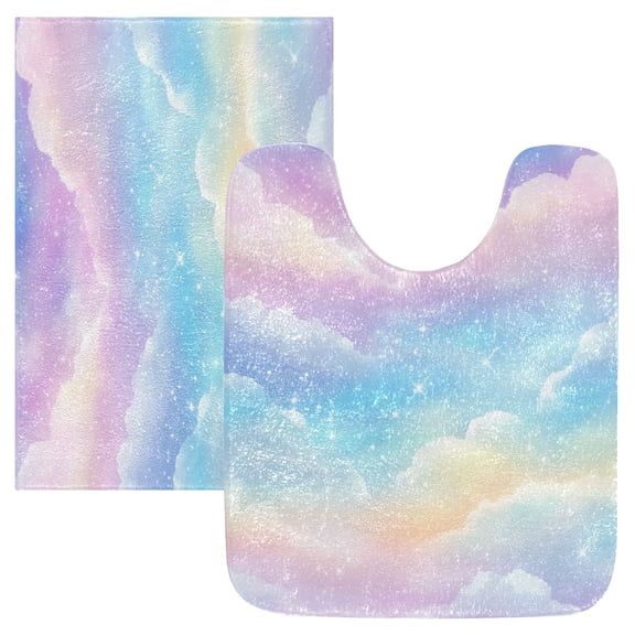 RMDQTR 2PCs Bathroom Rugs Set Plush Toilet Base Mat 16" × 24" Bath Mat and 20" × 24" U Shape Soft Rugs Non Slip Absorbent