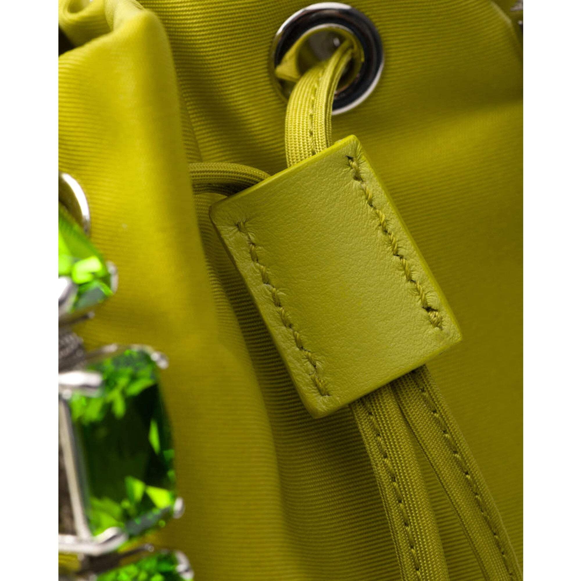 Prada Re-Nylon Felce Green Drawstring Bucket Bag Embellished