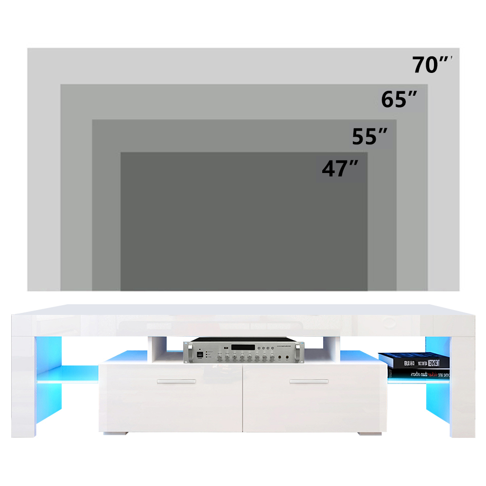 SESSLIFE White TV Stand for 70 Inch TV, Modern TV Cabinet with 16 Color LED Light - image 10 of 11