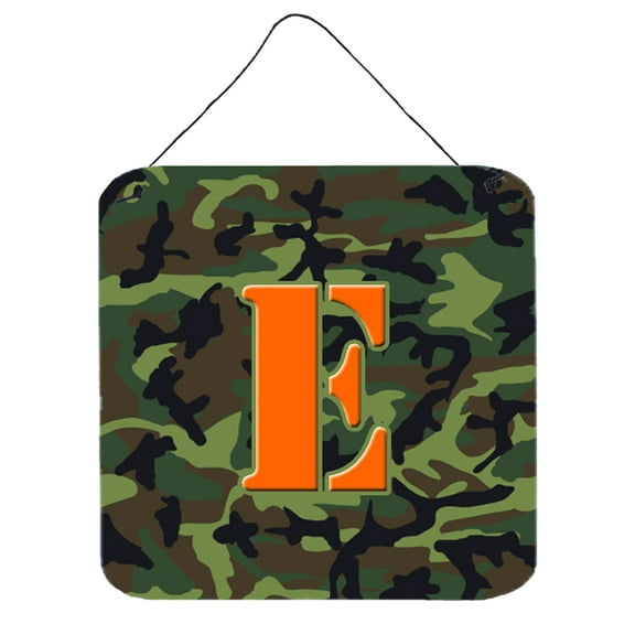 Letter E Monogram - Camo Green Wall or Door Hanging Prints