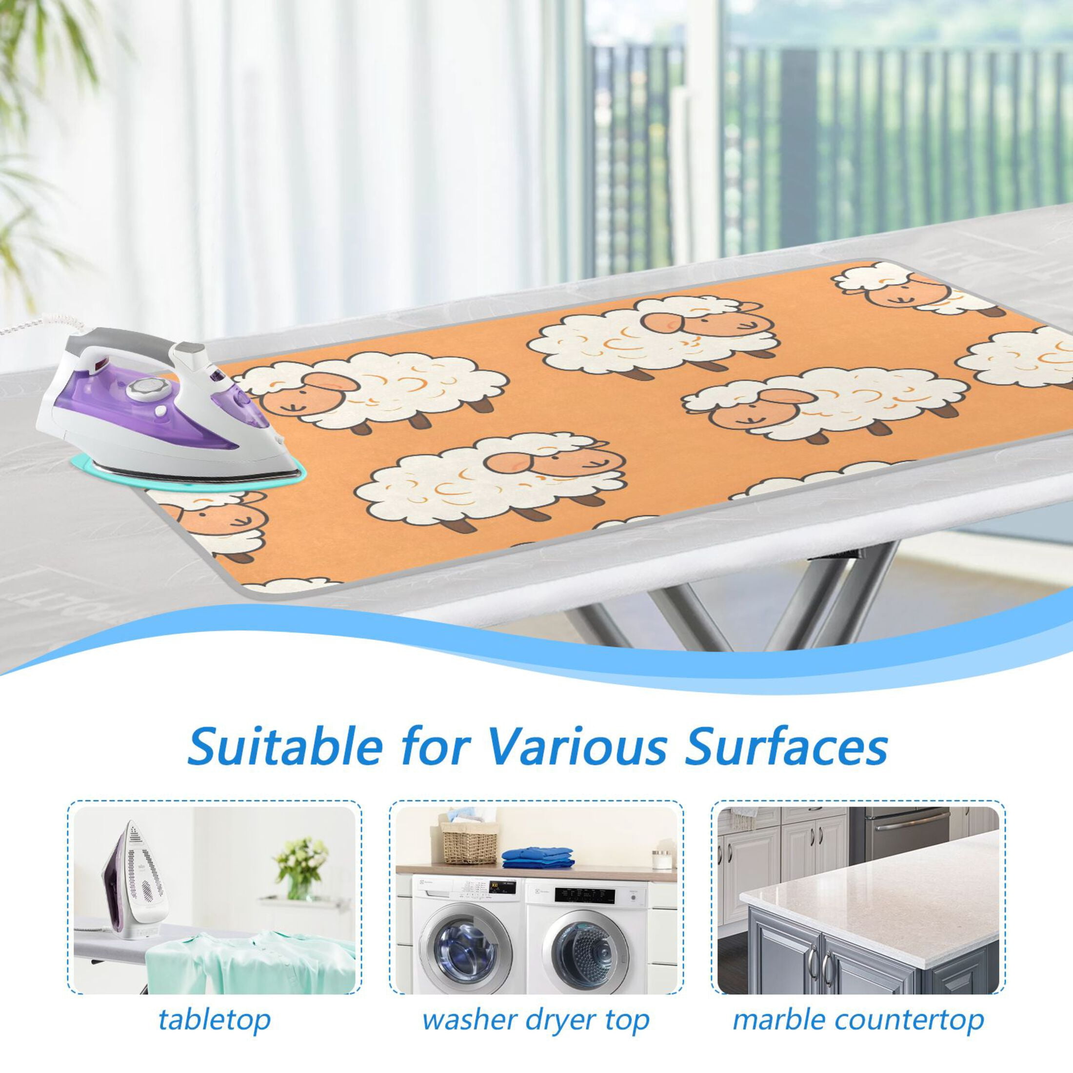 Sheep Pattern Ironing Mat Blanket Portable Travel Ironing Pad Heat Resistant Pad 47.2" x 27.6”