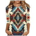 thumbnail image 2 of Xqxayjr Under $5 Women's Casual Holiday 3/4 Sleeve Sweatshirt Western Aztec Print Fall Shirts Tunic Tops Crewneck Comfy Sweaters Tops Plus Size Clothes, 2 of 4