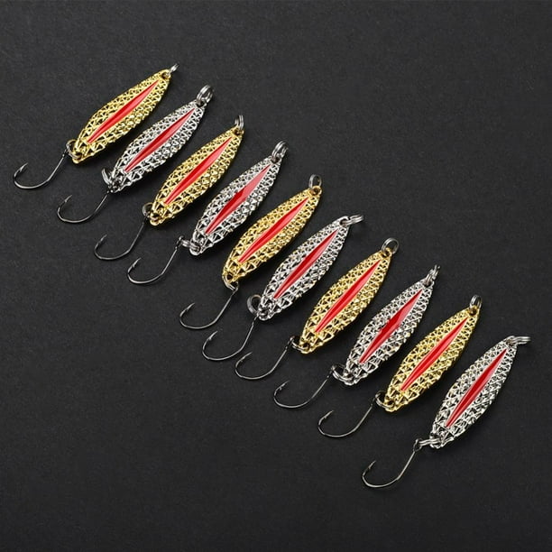 Sonew 10pcs Metal Shiny Spoon Bait Hard Lures with Hook Fishing Tackle  Accessory, Metal Lures, Sequins Lures 