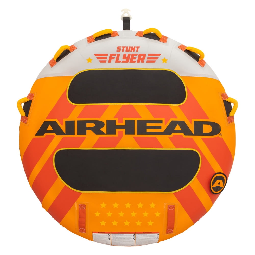 Airhead 2 Rider Stunt Flyer Towable Tube with Foam Handles, Orange, Yellow & Black, 70 inch diameter