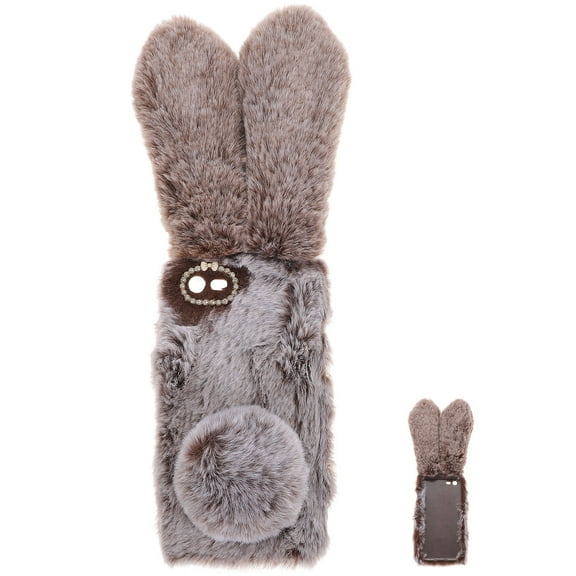 HOMEMAXS Adorable Plush Rabbit Design Phone Case with Rhinestone for SE 2020 Brown Lightweight Protective Cover