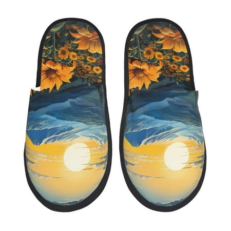 Balery Elegant Sunset Sunflower Slient Indoor Furry Fleece Comfort House Shoes Soft Non-Slip Home Shoes Cotton slippers House Slippers-- Medium