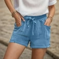 thumbnail image 6 of Linen Shorts for Women 7 Inch Inseam Drawstring Short High Waisted Lightweight Short Beach Vacation Outfits Pockets, 6 of 7