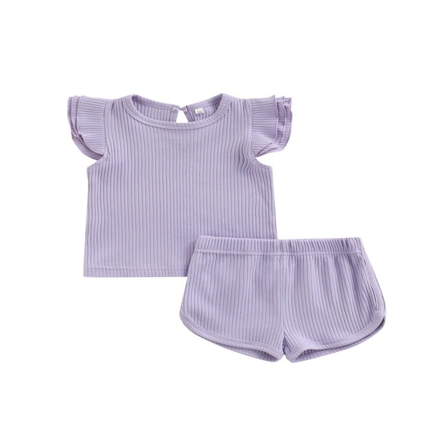 Newborn Baby Girl Summer Clothes Ribbed Sleeveless Top Elastic Short Pants 2Pcs Set White 3-6 Months