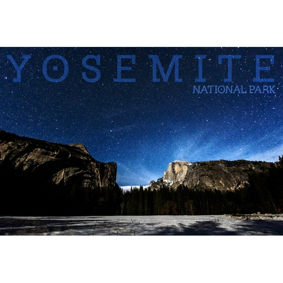Yosemite National Park, California, Night Sky (12x18 Wall Art Poster, Room Decor)