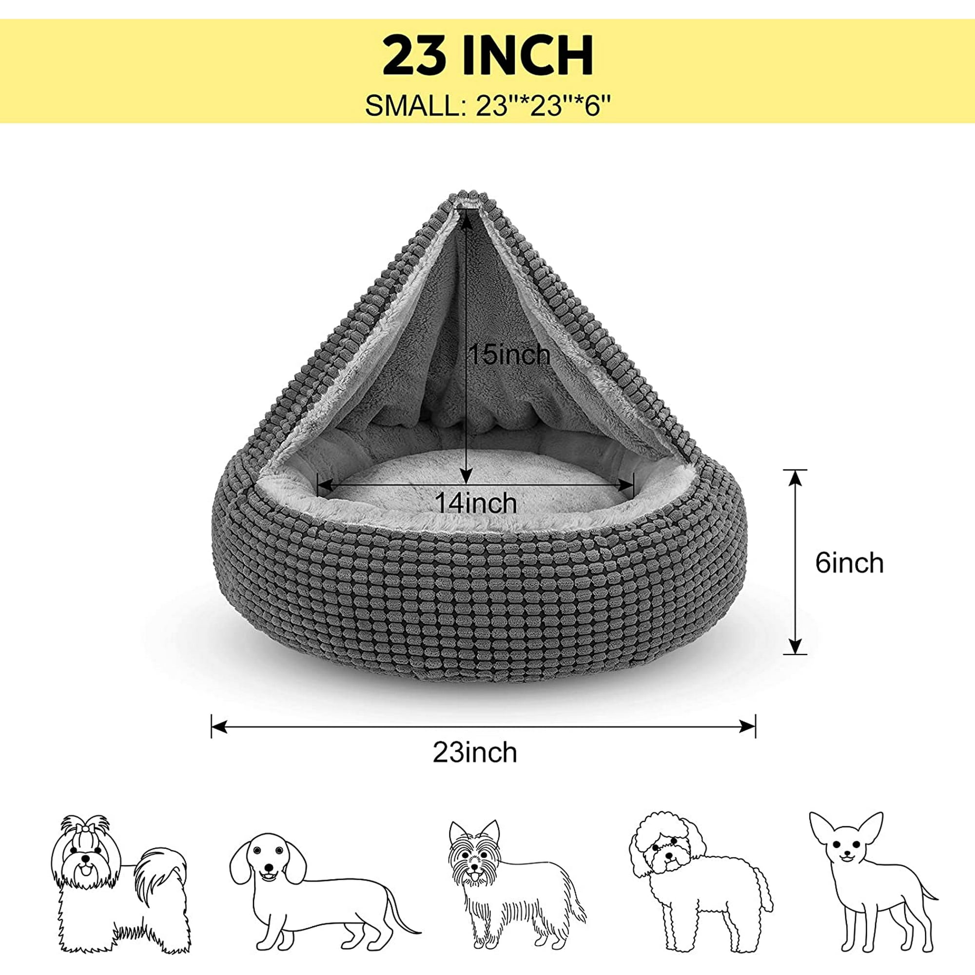 Siwa Mary Small Dog Bed with Blanket Attached 23 26 Inch Cozy Donut Cuddler Anti Anxiety Hooded XICEN Calming Cave Bed. Orthopedic Round Puppy Beds for Small Dogs or Cats Washable Anti Slip Bottom