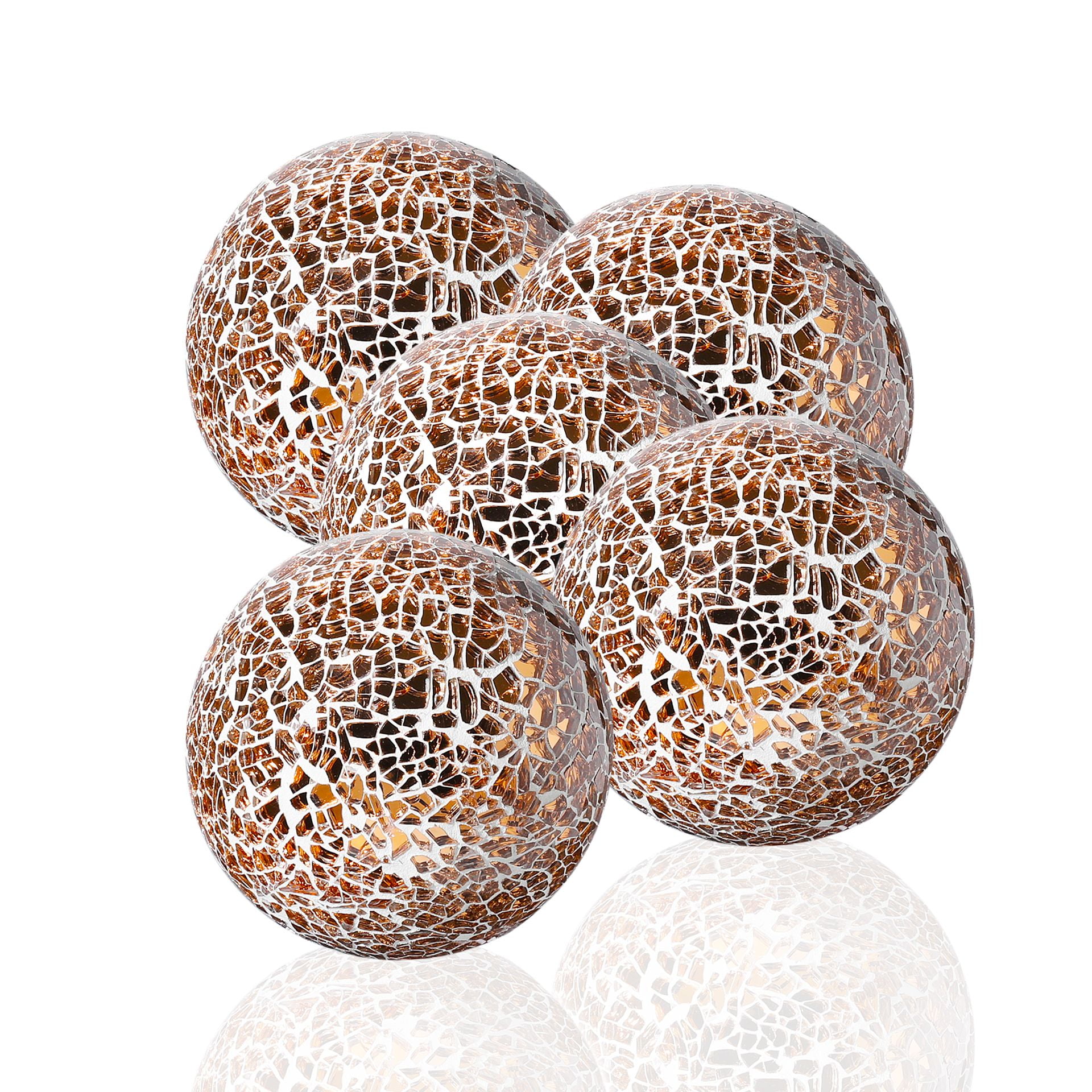 Decorative Balls Set of 5 Glass Mosaic Sphere Dia 3" (Copper)