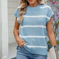 thumbnail image 6 of ABATAB Women's Striped Sweater Tops Short Sleeve Crew Neck Color Block Tee Knitted Casual Loose Trendy Pullover T-Shirt, 6 of 7