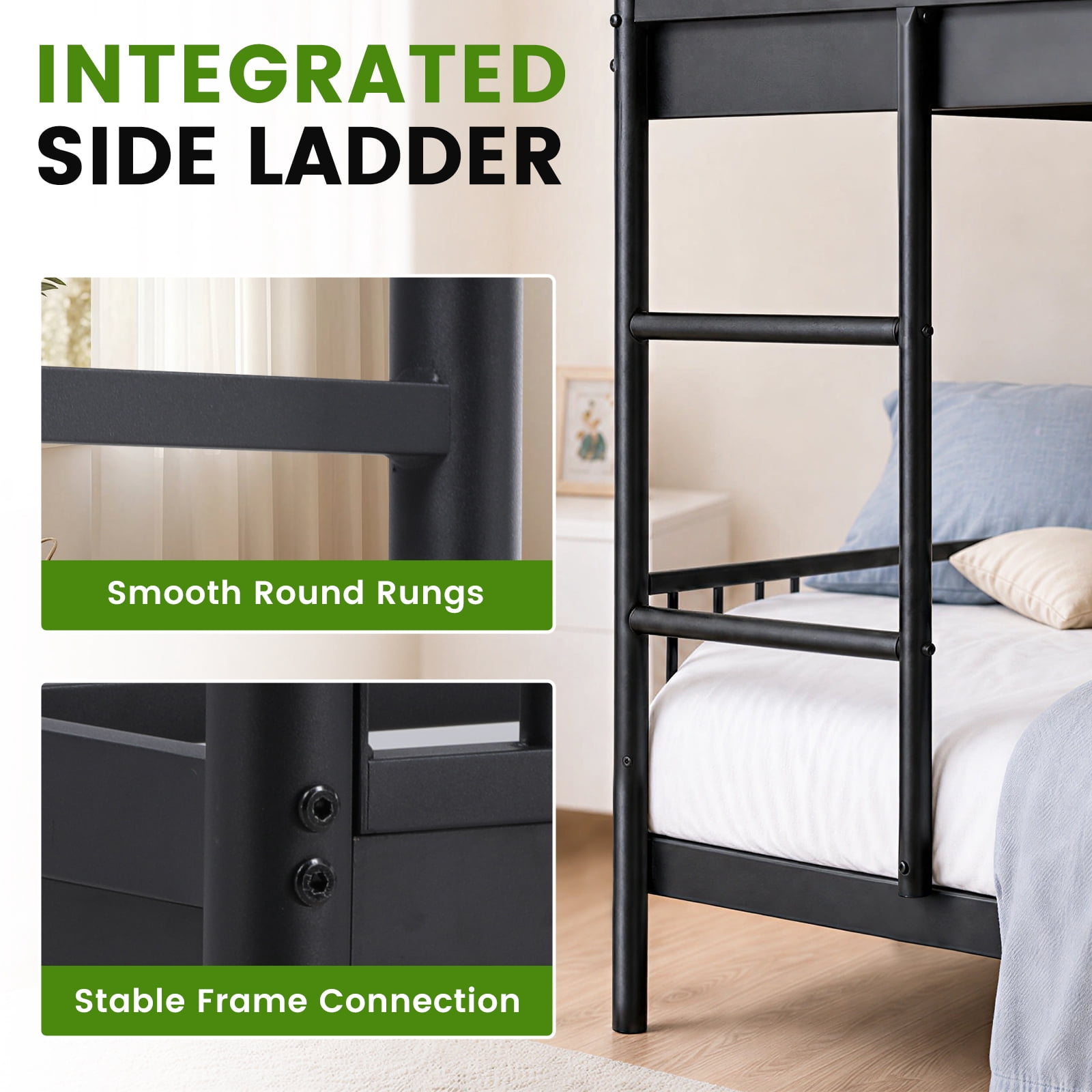 Mainstays Kids Twin-over-Twin Metal Bunk Bed, Black