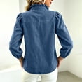 thumbnail image 5 of TGSLY Women's Ruffle Trim High Collar Denim Jacket Lightweight Button Down Puff Long Sleeve Tops Dressy Casual Solid Color Trucker Coat XL, 5 of 10