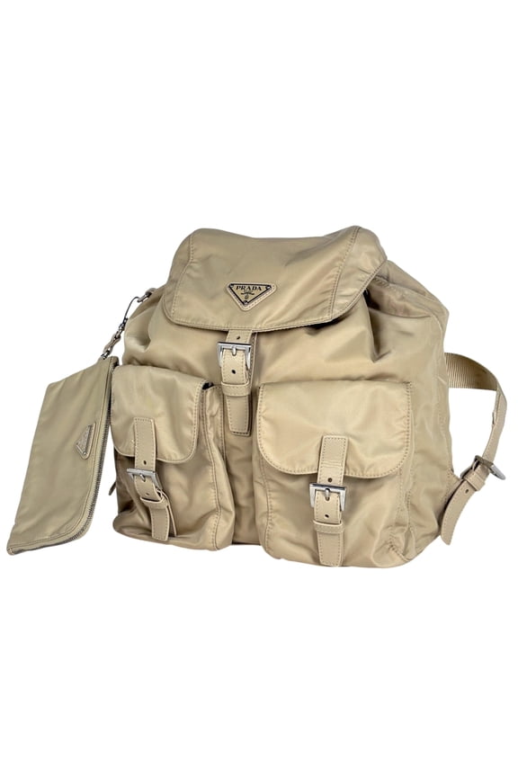 Pre-Owned Prada logo plate backpack, daypack, nylon, beige, 1BZ811, women's