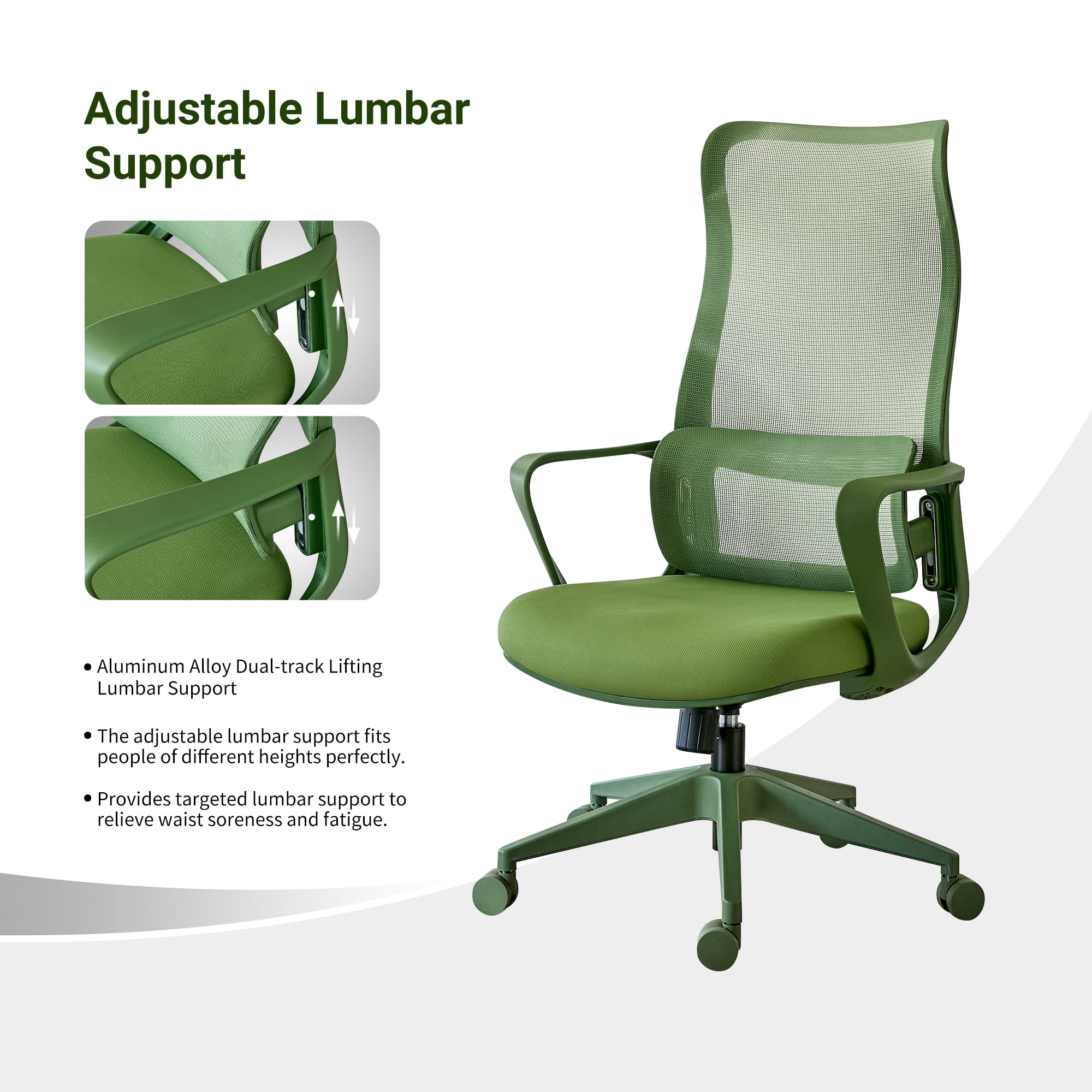 High Back Ergonomic Mesh Office Chair 350LBS,7-Level Adjustable Aluminum Lumbar Support,Fireproof Molded Foam Rocking Computer Desk Chair for Home Office