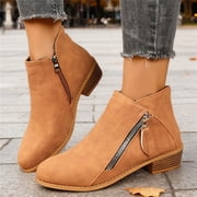 Chelsea Boots Women Trendy Double Side Zipper Stacked Low Heel Pointed Toe PU Leather Fall Ankle Booties