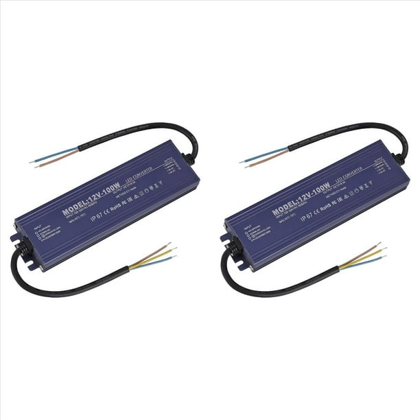 2X Controlador LED de 12 V IP67 A Prueba de Agua 12 V 100 W Transformador de Fuente de Alimentación 100-264 V CA A 12 Voltios CC Salida de Bajo Voltaje, para Luz