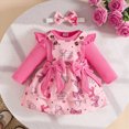 thumbnail image 2 of NOLDARES Newborn Baby Girl Outfits Long Sleeve Romper Suspender Dress 3Pcs Fall Winter Clothes Set(Hot Pink,6-9 M), 2 of 9