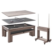 VEVOR 7ft Pool Table Combo Set, 3-in-1 Multi Game Billiards Tables with Dining Top and Ping Pong, 2 Benches for Storage and Accessories, Includes Ball Cue Rack Chalk Brush, for Family Recreation Room