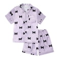 thumbnail image 2 of BOOMNY Baby Girls 2 Peice Pajamas Sets Bowknot Graphic Short Sleeve Buttons Sleepwear Tops Shorts Pjs Set for Kids Cozy Loungewear Homewear, 2 of 3