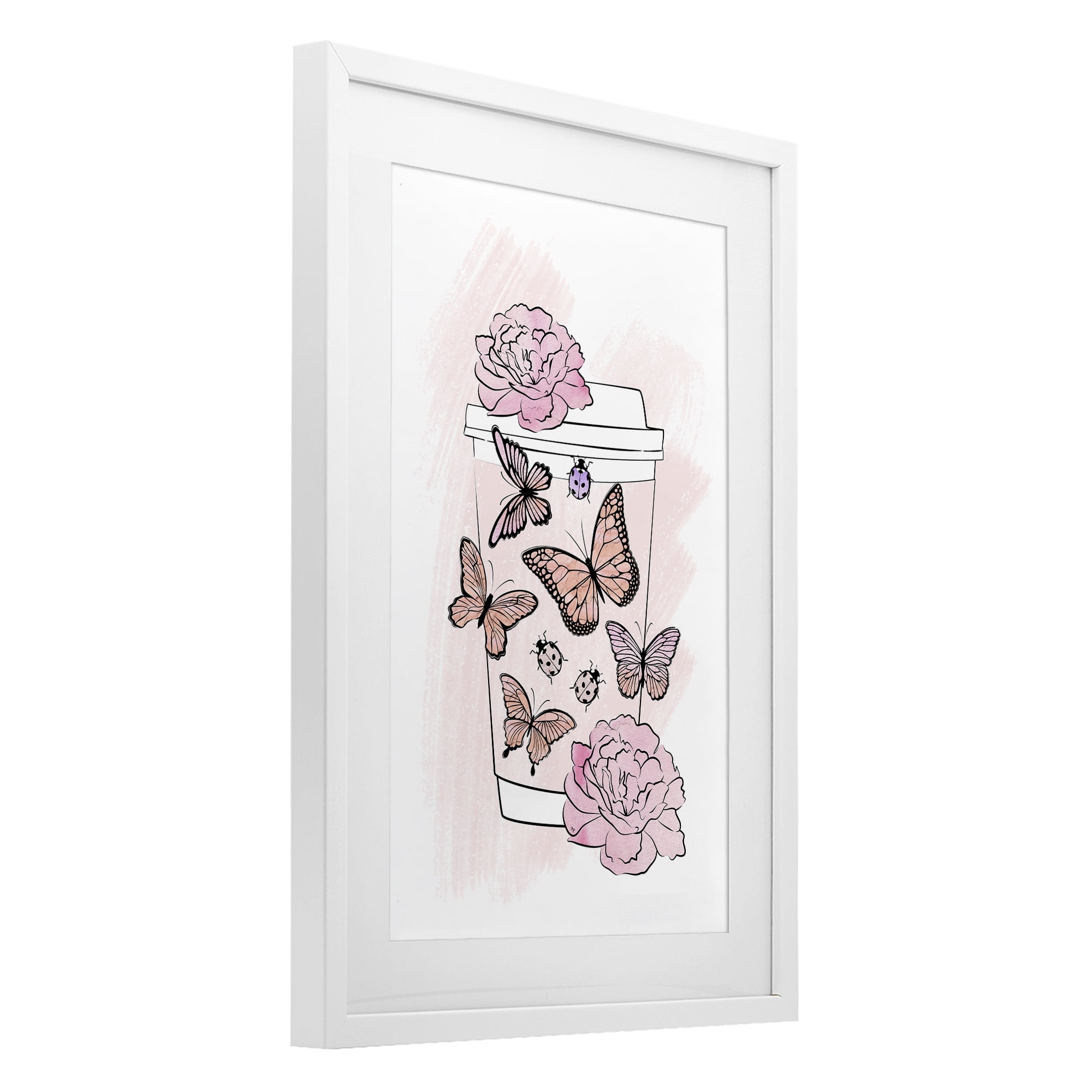 Stupell Industries Romantic Coffee & Butterflies White Framed Print Under Glass, design by Martina Pavlova