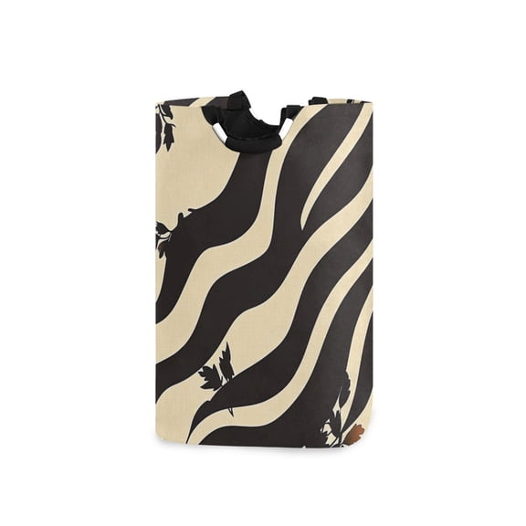 Black and Beige Stripe Laundry Basket with Handles 50L Collapsible Laundry Hamper for Bathroom Bedroom Laundry Room