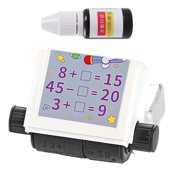 Educational Math Roller Stamper With Refill Inks ABS Addition Subtraction Quiz Generator Stamper For Homeschool Classroom