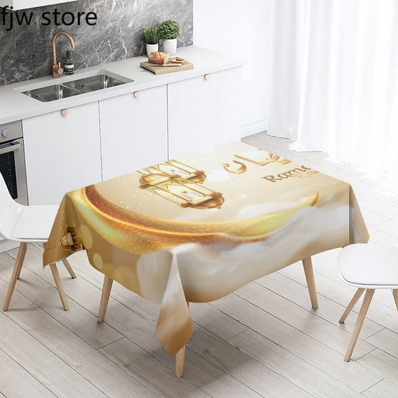 Eid Mubarak Restaurant Decor Tablecloth Ramadan Tapestry Floral Islamic Art Rectangle Waterproof Nappe De Table