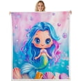 thumbnail image 1 of Cute Mermaid Kids Flannel Blanket,Blue Fish Tail Shell Print Fuzzy Blanket for Children,Beautiful Fairy Tale Undersea World Polyester Throw Blanket for Couch, Twin Size (60 x 80 Inch), 1 of 7