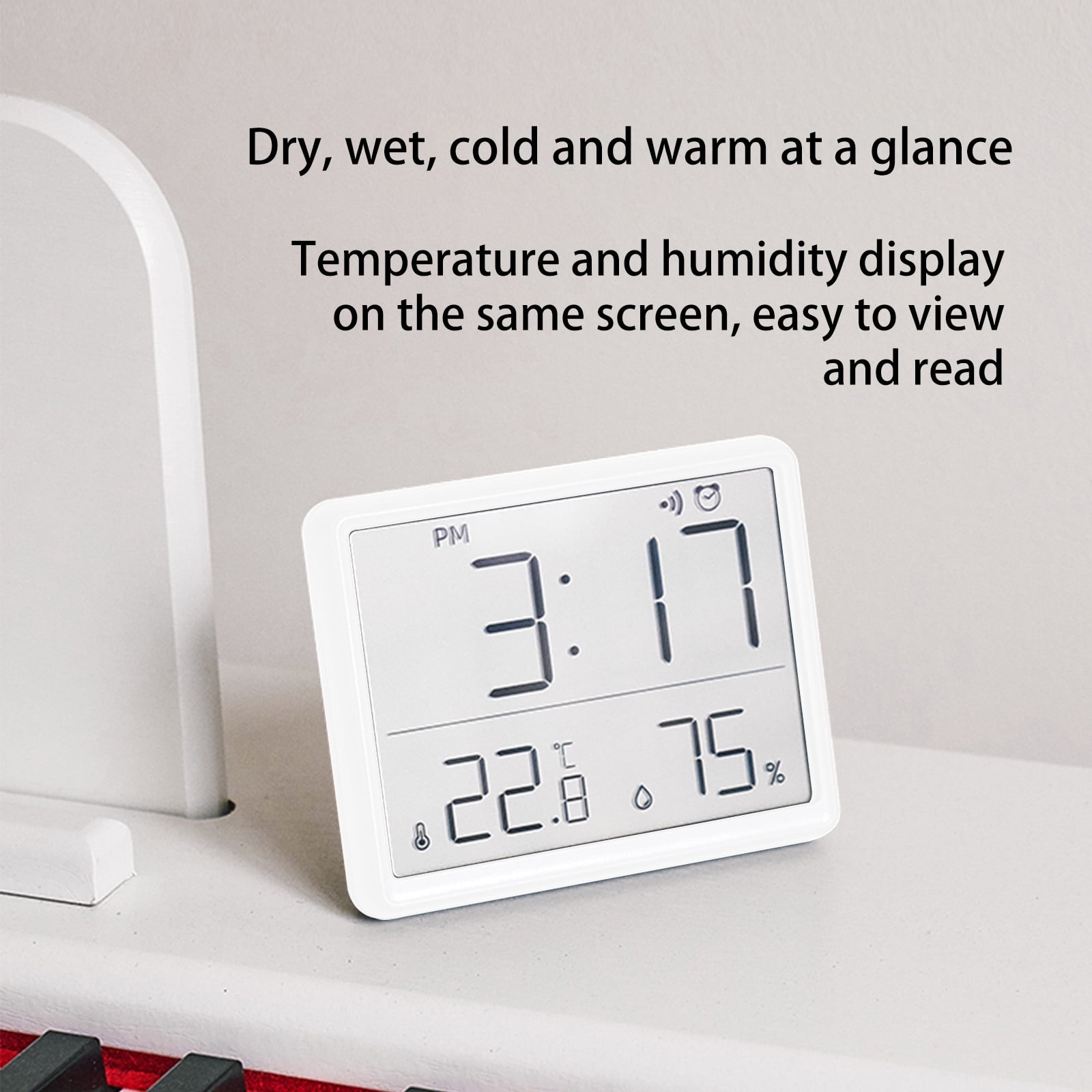 Weloille Small Digital Clock, New Upgrade Battery Powered Magnetic Clock Humidity Meter Thermometer High Accuracy Temp Date Display LCD Number Indoor Outdoor Travel