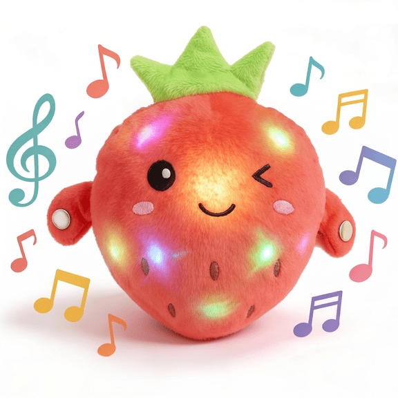 Plush Strawberry Sensory Toy, Interactive Shake Bounce Musical Toy with Funny Sounds, Sensory Activity Early Educational Learning Kid Toy, Fun Christmas Birthday Gift for Toddlers Boys Girls
