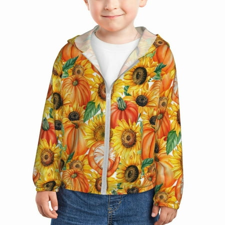 

Lukts Pumpkins And Sunflowers Print Children s Long-Sleeved Sun Protection Clothing Hooded Sweatshirts for Boys and Girls Outdoor Sports-2 Years