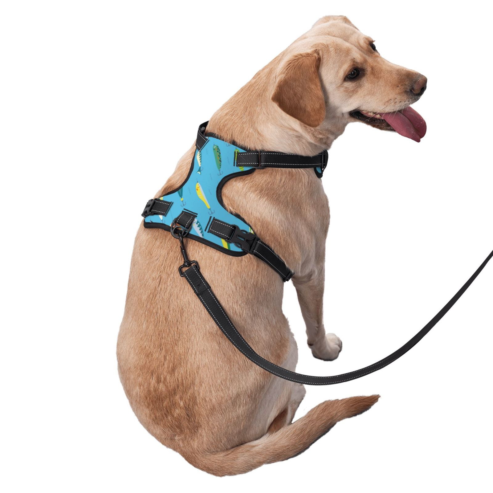 Vsdgher Different Color Fishing Bait Pattern Dog Harness,No Pull Pet Harness with Soft Padded Handle,Adjustable Reflective Vest with 2 Buckles,4 Slide Buckles,S-XL X-Large