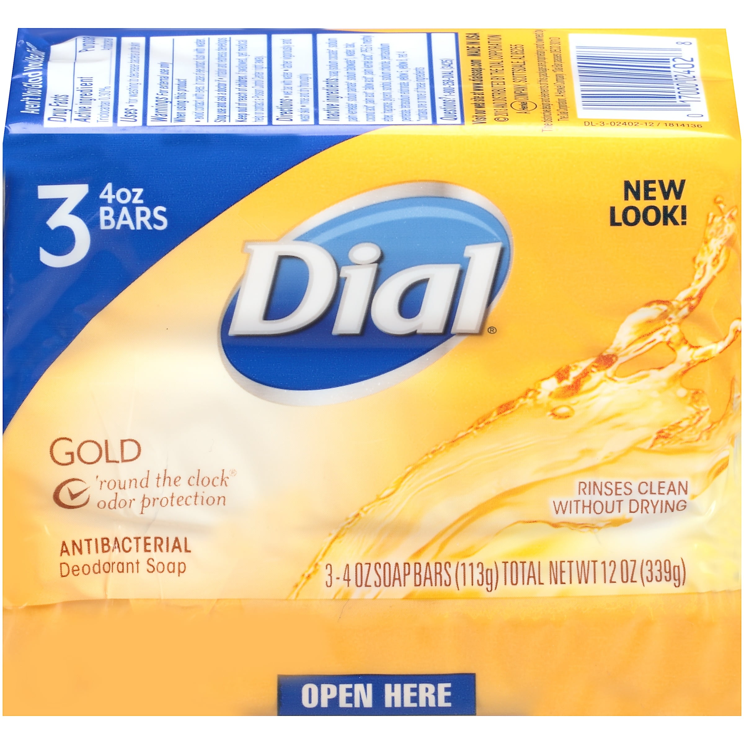 Dial Antibacterial Deodorant Bar Soap, Gold, 4 oz, 3 Bars