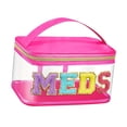 thumbnail image 1 of Bolso y asa de maquillaje transparente con letras de chenilla para mujeres, niñas, s deportivos, gimnasio Rosa, 1 of 8
