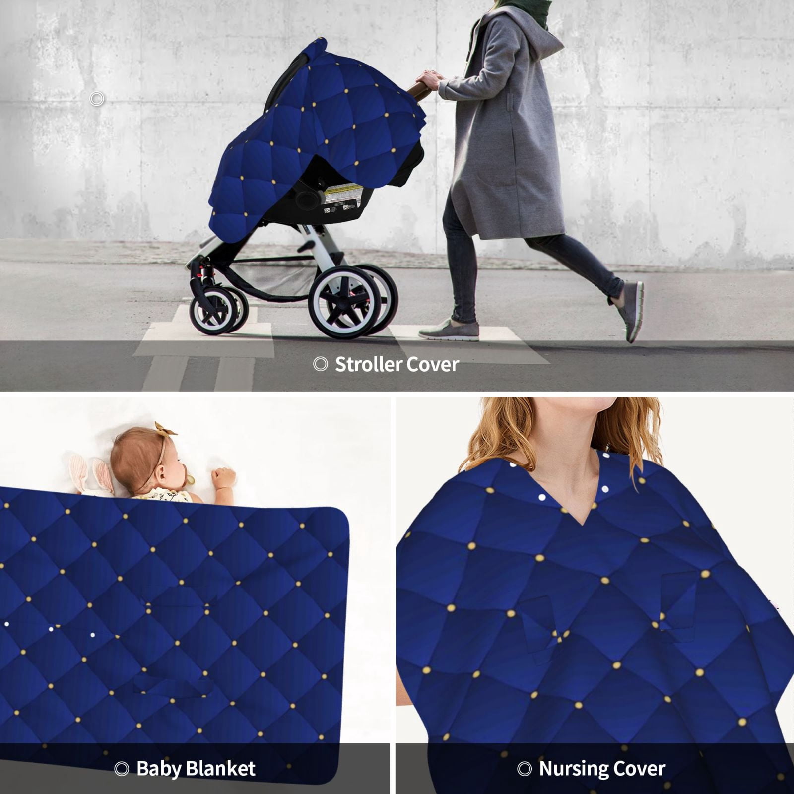 Car Seat Cover Baby - Navy Blue Breathable Infant Car Seat Cover for Baby Carseat, Lightweight Comfort Baby Essentials Must Haves Newborn Stuff for Girl Boy