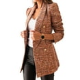 thumbnail image 5 of Fusipu Women Autumn Blazer Lapel Cardigan Long Sleeves Double-breasted Slim Fit Warm Casual Thick Plaid Print Lady Coat for Work, 5 of 8