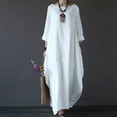 thumbnail image 1 of CHOK Robe Maxi d'Été en Coton et Lin à Manches Courtes pour Femmes, Grande Taille, Décontractée, Col Rond, Ample, Longue, 1 of 5