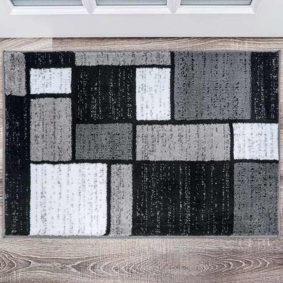 World Rug Gallery Contemporary Modern Boxed Color Block Gray 2'x3' Door Mat